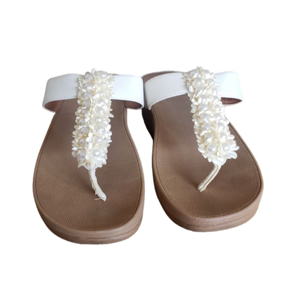 FitFlop Verna Ivory Beaded Flip Flop Toe Post Sandals Women's Size 10 - Picture 5 of 11